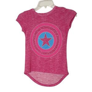 Marvel Girls Captain America T-Shirt S Pink Hi Low Super Hero Stretchy Top